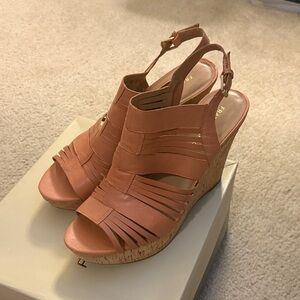 Franco Sarto Peach Leather Wedge Sandals
